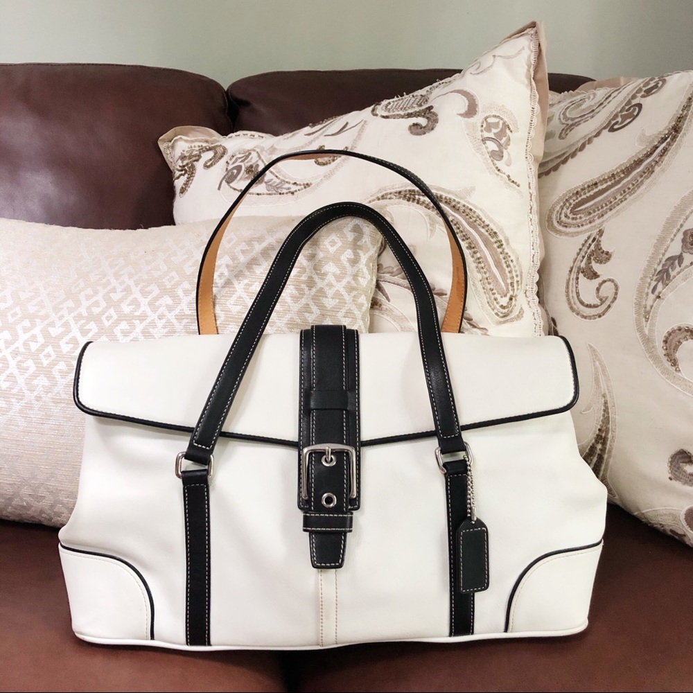COACH White & Black Leather Handbag